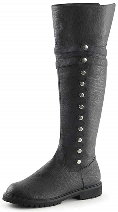 GOTHAM-120 Men's Renaissance Medieval Era Pirate Black Cuffed Costume Knee Boots 