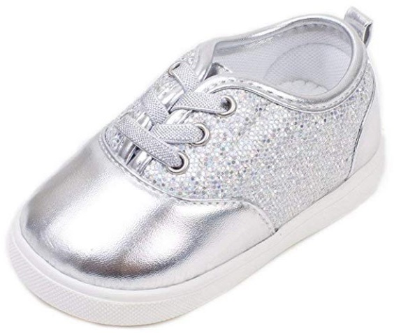 wee girls lexi silver squeaky shoes side view