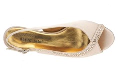 david tate dainty champagne heels top view